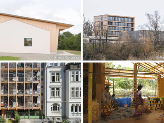 Das Foto zeigt als Collage vier Bauprojekte/Gebäude